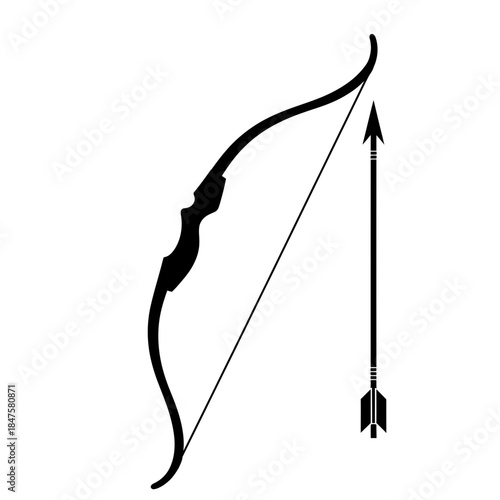 Bow and arrow icon in elegant black style for archery sports, hunting themes, and traditional weapon visuals