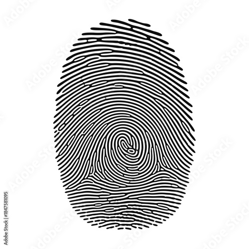 Fingerprint icon in detailed black style for identity security, forensic science, privacy, and biometric technology concepts