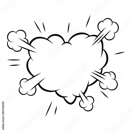 Valentine cartoon cloud heart explosion. Romantic speech bubble in comic style. Love greeting card.