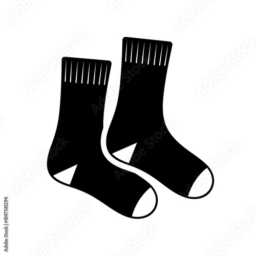 Pair of socks icon in simple black silhouette for clothing stores, laundry services, and everyday apparel visuals