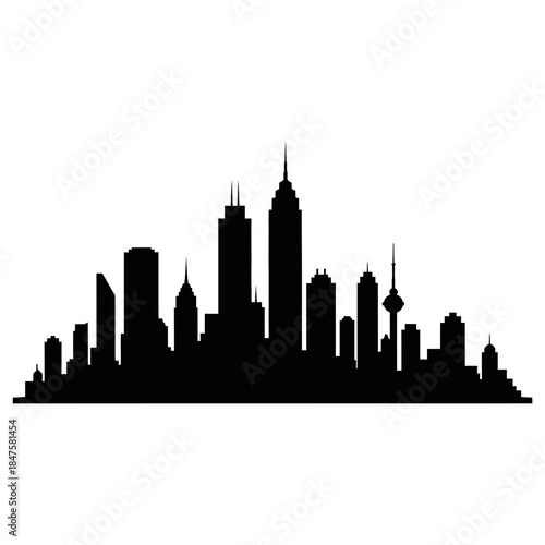 City skyline silhouette icon symbolizing urban life, modern architecture, business hubs, growth, and metropolitan energy