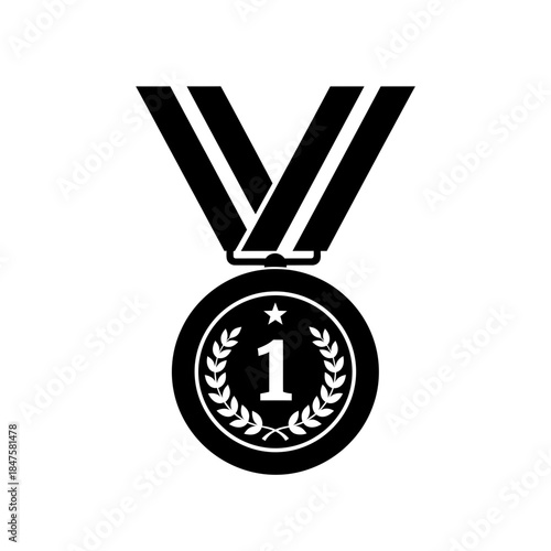 Medal award silhouette icon representing first place success, achievement recognition, competition wins, and honor