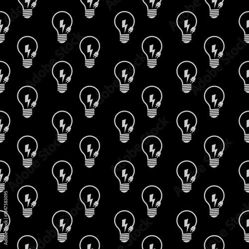 Light bulb and lightning bolt seamless pattern isolated on black background