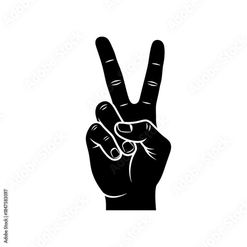 Peace victory hand gesture silhouette icon representing freedom, positivity, activism, harmony and expressive communication