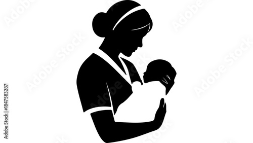 Mother holding baby with transparent background