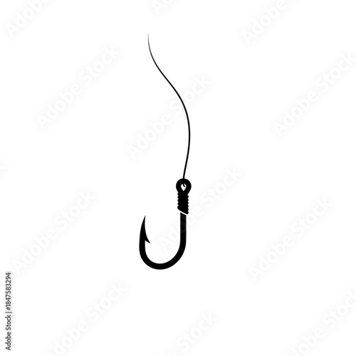 Fishing hook silhouette icon representing angling, outdoor sports, patience, bait strategies and recreational fishing lifestyle