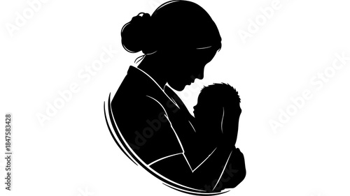  Mother holding baby silhouette (parenting and newborn care)