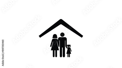 Vector illustration of family under roof icon symbol for home insurance security protection shelter safety housing