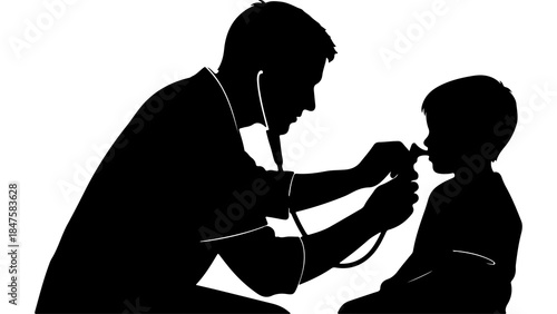 Doctor examining child with transparent background