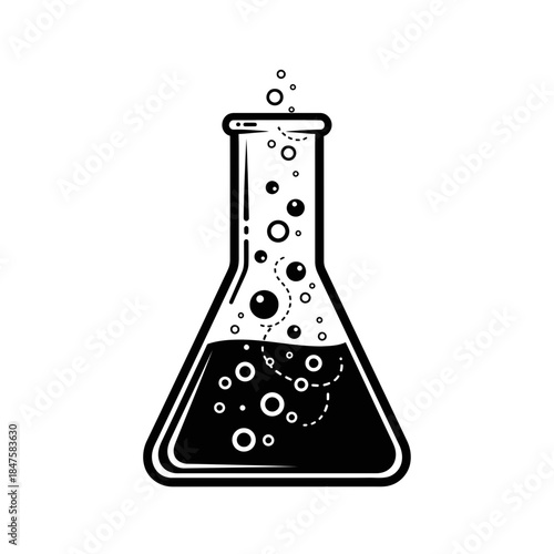 Laboratory flask with bubbles icon representing chemistry experiments, scientific research, innovation labs, education, and discovery
