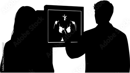 Couple viewing ultrasound scan with transparent background