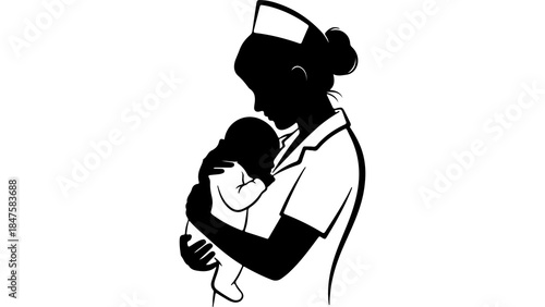 Nurse holding baby with transparent background