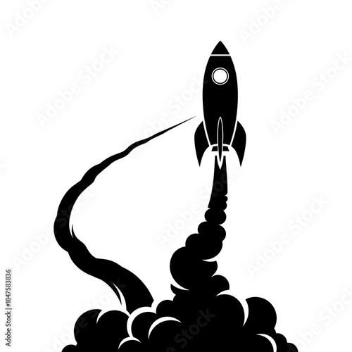 Space rocket launching icon representing innovation, space exploration, startup growth, ambitious goals, and futuristic technology dreams