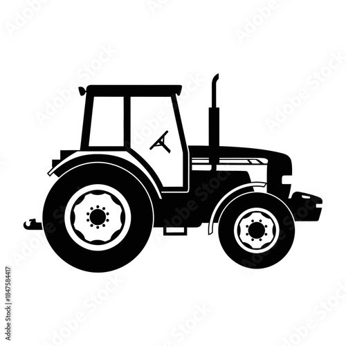 Farm tractor silhouette in bold black style, agriculture and rural life symbol perfect for farming, industry, and countryside visuals