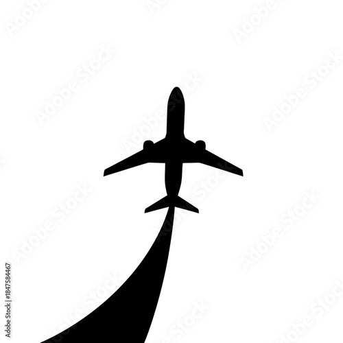 Airplane flying upward silhouette, travel and freedom symbol ideal for tourism, aviation, and global business visual concepts