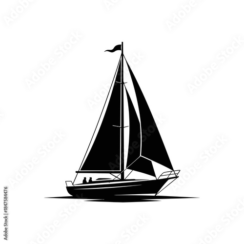 Sailboat silhouette gliding on water, peaceful travel and freedom symbol perfect for marine, vacation, and nautical design themes