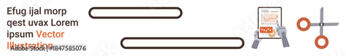 Content editing, digital tools, proofreading, creativity, text modification, presentation design. Scissors and smartphone with a chart. Content editing and digital tools concept