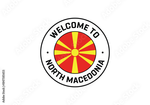 Welcome to North Macedonia Travel Badge with National Flag of North Macedonia