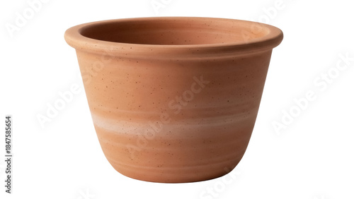 Isolated terracotta flowerpot or plant container for garden decorations on seamless surface