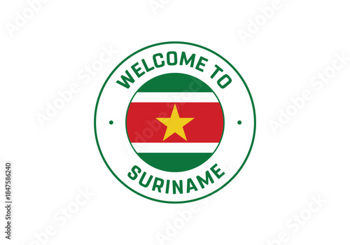 Free Download Welcome to Suriname Travel Badge with National Flag of Suriname - GFXLoad