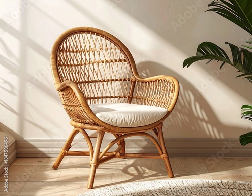 Cozy boho chair corner with green plants high resolution wallpaper