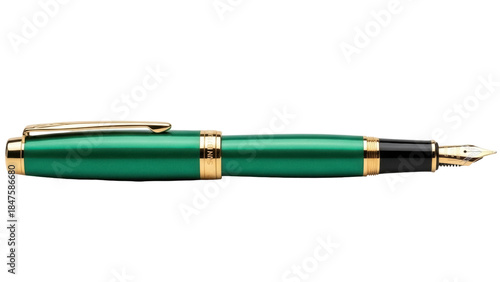 Fotografi Isolated fountain pen, green luxury writing instrument on display, calligraphy,