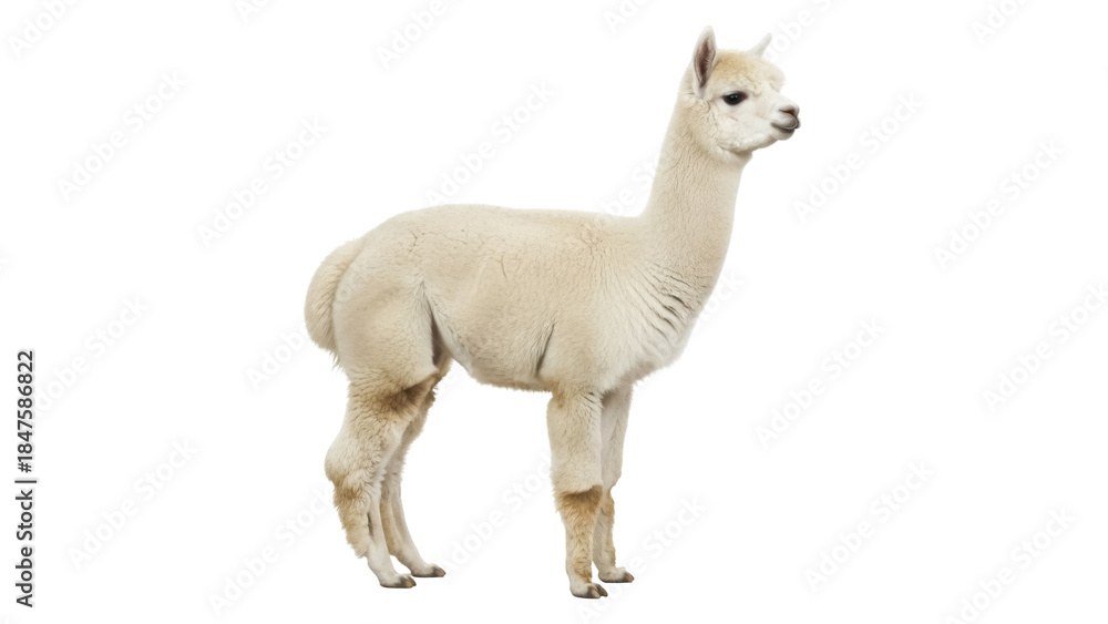 Obraz premium Isolated, single alpaca standing in a tranquil pose, Peruvian mammal in full body shot