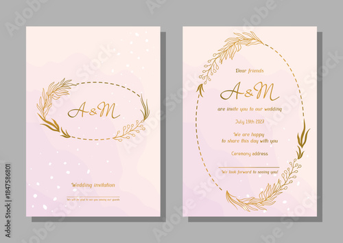 Wedding invitation card. Marriage background with pretty stylized floral twigs.