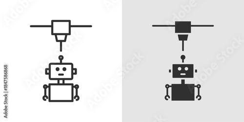 3D Printing Robot Icon 3D printing robot icon representing automated manufacturing, featuring a robotic arm operating a 3D printer to symbolize precision, innovation, and smart production.