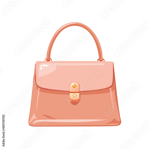 A single isolated vector illustration of a red leather handbag features an elegant handle and luxury design, making it a stylish fashion accessory for a woman who values glamour and personal style