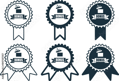 Bonus Badge Ribbon Icon Set.