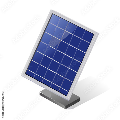 3D illustration of a blue photovoltaic solar panel isolated on white background, a clean renewable energy technology providing green power and environmental sunlight electricity