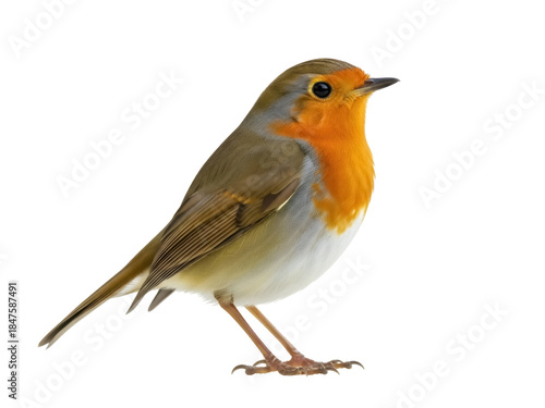 Photos Isolated Eurasian Robin bird, with an orange throat, brown wings, single wildlif