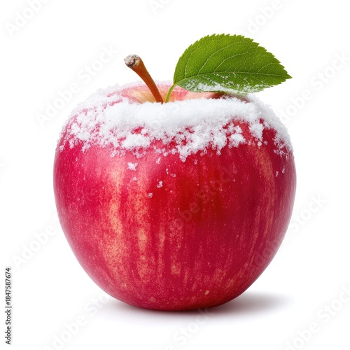 Frozen apple in winter wonderland, perfect for seasonal designs and holiday backgrounds