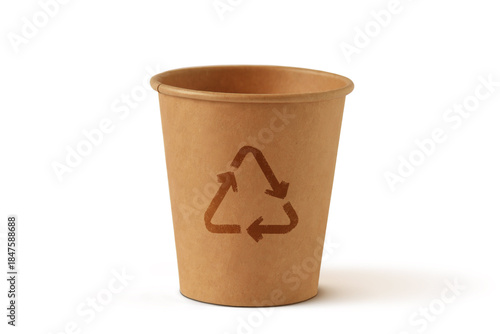 Paper cup with recycling symbol on white background - Concept of ecology and recycling