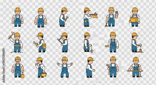 Cartoon Builder Characters in Various Poses.