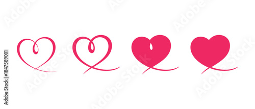 Vector hand drawn heart icons isolated on white background