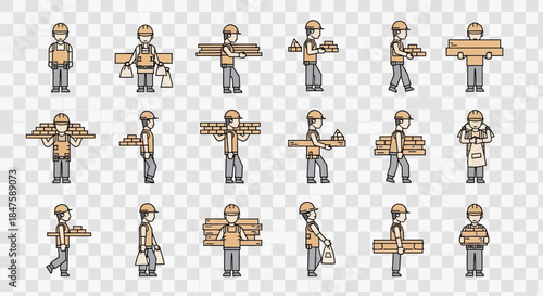 Cartoon Construction Workers with Sign Boards.