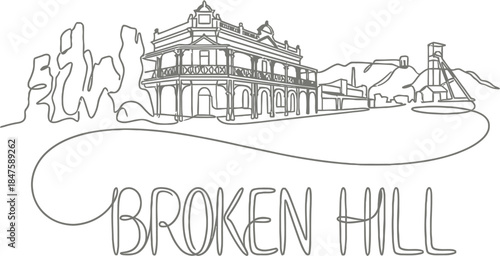 Broken Hill city skyline continuous line drawing vector illustration