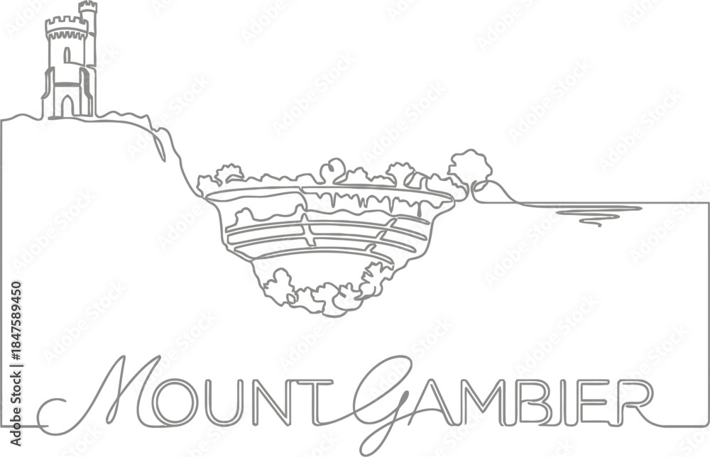 Fototapeta premium Mount Gambier Australia landmark continuous line vector illustration