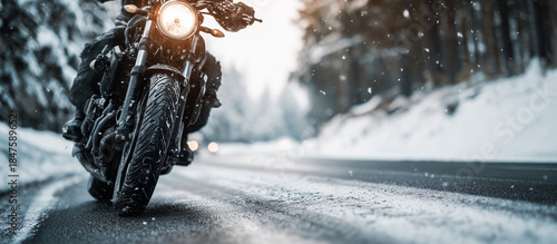 motorbike on the road riding at winter