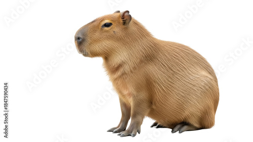 Isolated Capybara sitting and resting quietly, South American rodent, wild animal