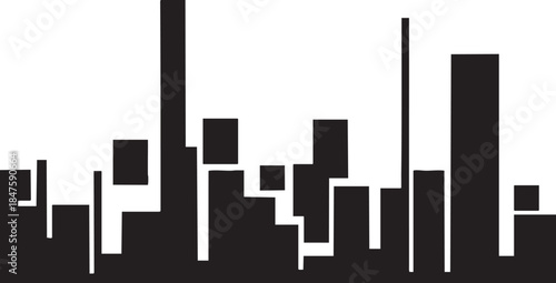 Black abstract geometric shapes forming a city skyline silhouette on white vector