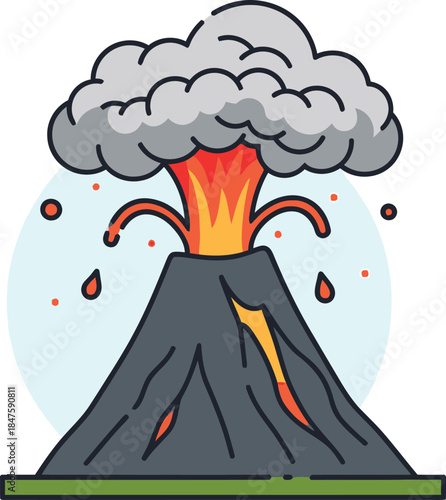 Volcano erupting with lava and ash