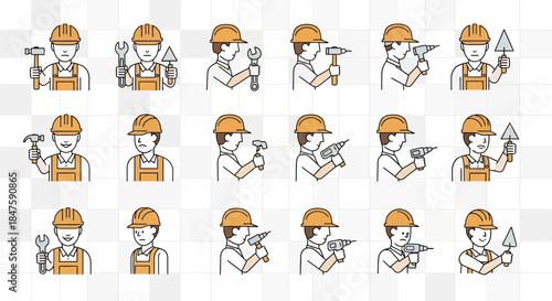 Construction Worker Icons Set Various Actions.