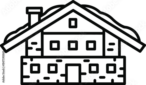 Simple house icon with stone base and chimney