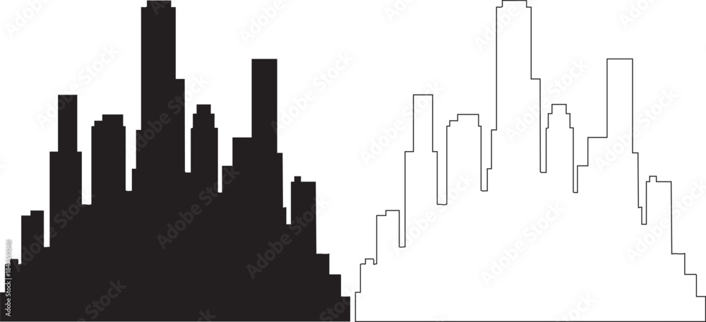 Fototapeta premium Black and white silhouette of a city skyline with jagged building shapes abstract architecture