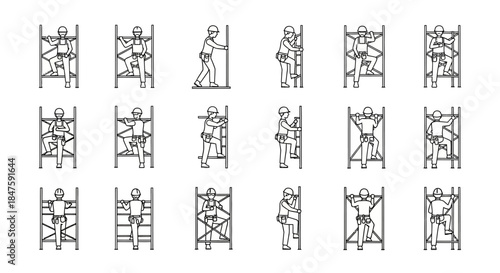 Line Drawings of People on Scaffolding.