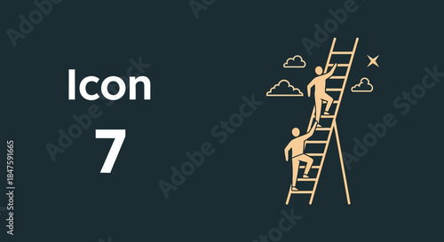 People Climbing Ladder to Success Icon.