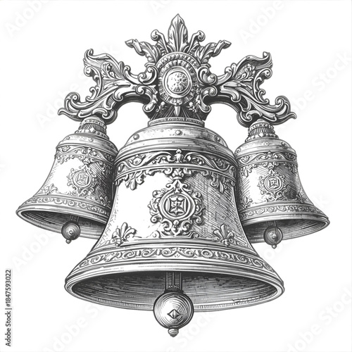 Old antique church bell isolated on a white background